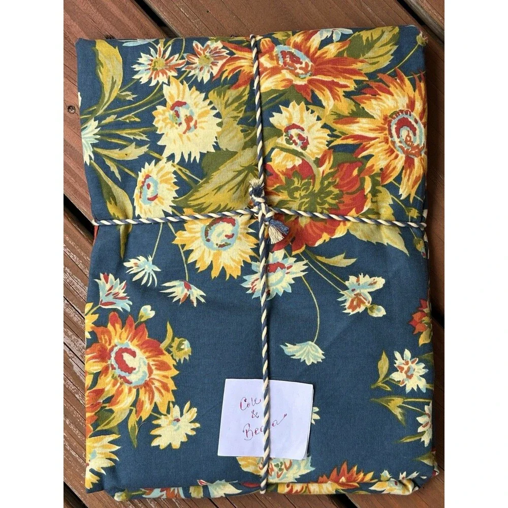 April Cornell Marguerite Floral Tablecloth 70” Round Dark Turquoise Cotton New
